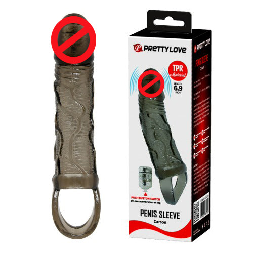 7.99 Inch Silicone Reusable/Washable Vibrating Penis Extension African Sleeve Condom - Black