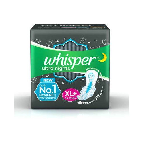 VSSC Whisper Ultra Bindazzz Nights XL Plus Wings Sanitary Pad - (Pack of 15)