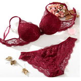 VSSC Bra & Panty Set Self Design Red Lingerie Set - Red