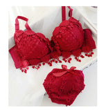 VSSC Bra & Panty Set Embroidered Maroon Lingerie Set - Marron