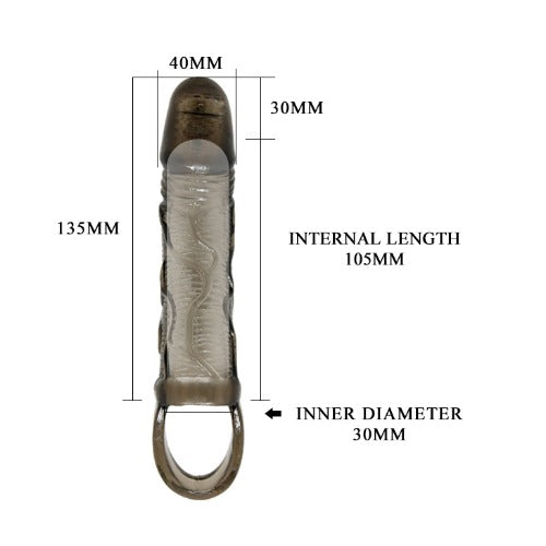 7.99 Inch Silicone Reusable/Washable Vibrating Penis Extension African Sleeve Condom - Black